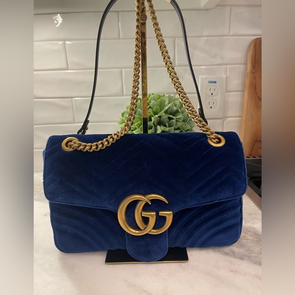 Authentic Blue suede Gucci Marmont Bag - Picture 1 of 10